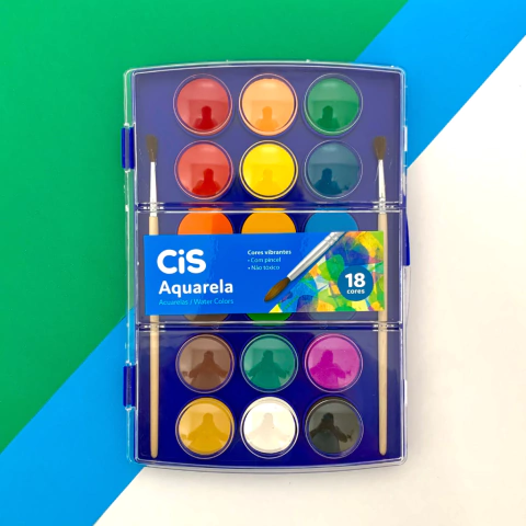 Aquarela em Pastilha 18 Cores + 2 Pincéis - Cis