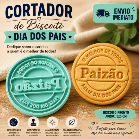 Cortador e Carimbo Biscoito Pai Paizão Feliz Dia dos Pais