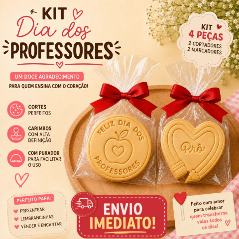 Cortadores + Carimbos Dia dos Professores | Modelos Feliz Dia dos Professores e Prô