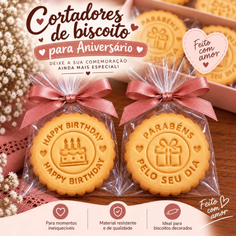 Cortador e Marcador de Biscoito Aniversário Feliz Birthday Parabéns 5 cm