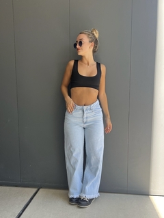 Wide leg flecos celeste - comprar online