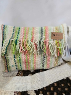 bolso natural, amarillo, rosa y verde