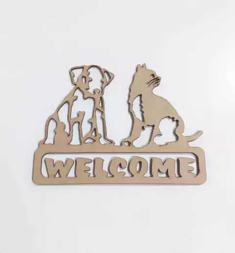 RECORTE WELCOME CÃO E GATO 21X16CM