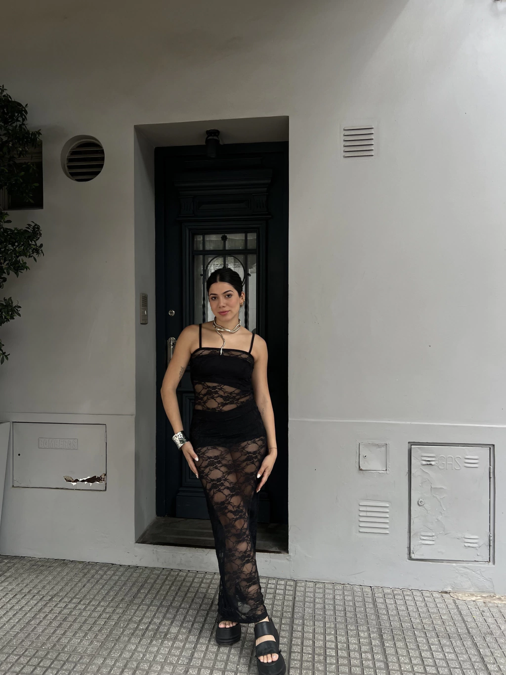 vestido encaje largo negro