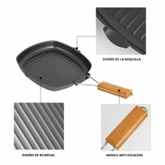 Plancha rectangular antiadherente mango plegable - tienda online