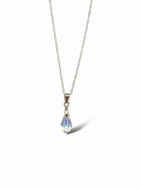 Collar Con Dije Gota Small De Cristal y Plata