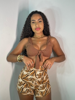 CONJUNTO SHORT HOT FOLHAGEM MARROM + TOP CANOA - comprar online