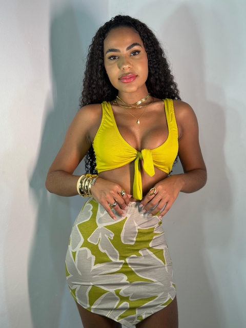 CONJUNTO SAIA V FOLHAS VERDE + TOP CANOA