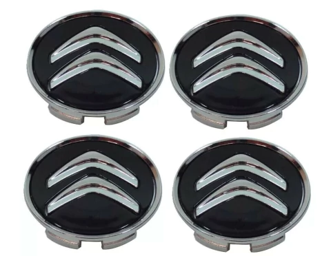 Jogo 04 Calota Miolo Tampa Centro Roda Citroen C3 C4 C5 Ds3 Ds4 Preta