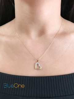 Pingente Coração Metade Cravejado Ouro 18k 750 - BLUEONE JOIAS