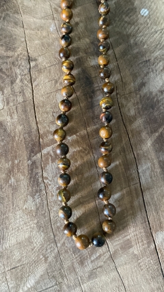 Collar de piedra Ojo de tigre tejido en hilo encerado: estilo masculino para motociclistas