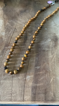 Collar de piedra Jaspe Madera tejido en hilo encerado: estilo masculino para motociclistas