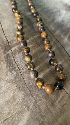 Collar de piedra Ojo de tigre tejido en hilo encerado: estilo masculino para motociclistas