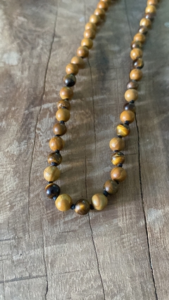 Collar de piedra Jaspe Madera tejido en hilo encerado: estilo masculino para motociclistas