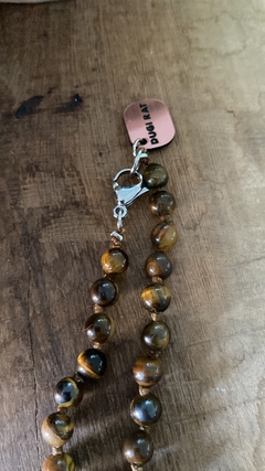 Collar de piedra Ojo de tigre tejido en hilo encerado: estilo masculino para motociclistas