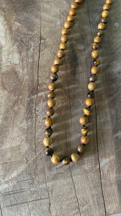 Collar de piedra Jaspe Madera tejido en hilo encerado: estilo masculino para motociclistas