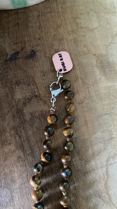Collar de piedra Ojo de tigre tejido en hilo encerado: estilo masculino para motociclistas