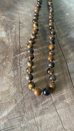 Collar de piedra Ojo de tigre tejido en hilo encerado: estilo masculino para motociclistas