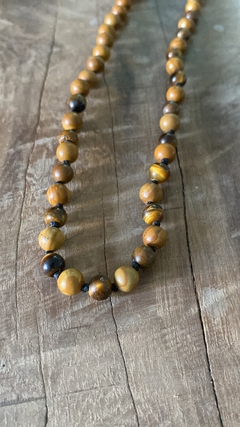 Collar de piedra Jaspe Madera tejido en hilo encerado: estilo masculino para motociclistas
