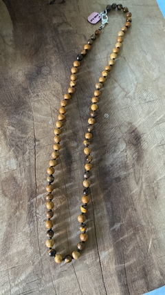 Collar de piedra Jaspe Madera tejido en hilo encerado: estilo masculino para motociclistas