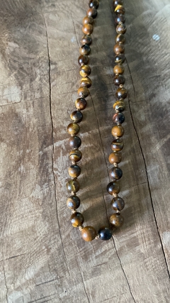 Collar de piedra Ojo de tigre tejido en hilo encerado: estilo masculino para motociclistas