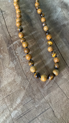 Collar de piedra Jaspe Madera tejido en hilo encerado: estilo masculino para motociclistas
