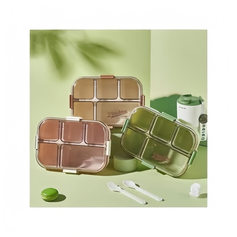 Marmita de plástico com 5 repartições e com talheres