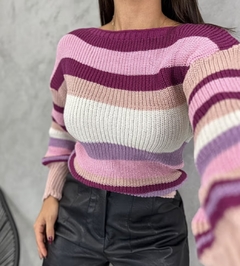 Tricô curto listras coloridas rosa - comprar online
