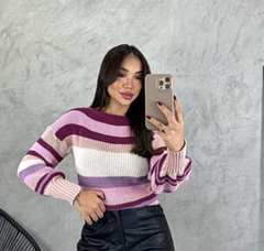 Tricô curto listras coloridas rosa na internet