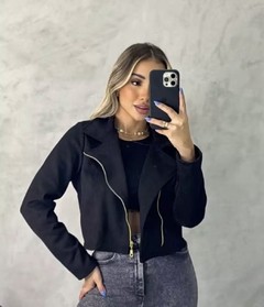 Jaqueta curta em suede zíper