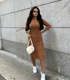 Vestido maxi midi manga 7/8 caramelo na internet