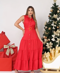 Vestido longo botões e cinto na internet