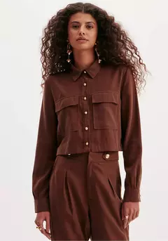 Camisa Manga Longa com Bolsa Marrom