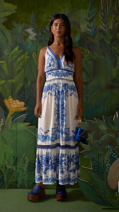 Vestido cropped estampado lenço azulejo
