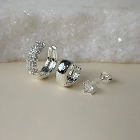 Trio Argola Ponto Luz | Banhado a Prata