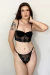 Conjunto De Lingerie Euforia- Mini Corselet Em Tule Bordado- Preto - loja online