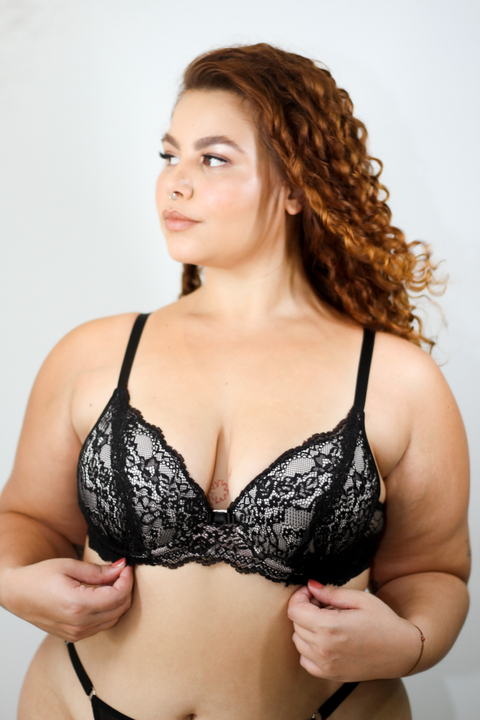 Sutiã Com Bojo Elis Com Acabamento Em Renda- Preto