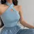 Mulheres close-fitting estilo simples colete, cor sólida Halter Neck mangas Colheita Tops