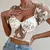 Top de corte de Yimunancy com manga folhada para mulheres, patchwork de malha, decote em v floral, tops boho, primavera