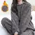Conjunto de pulôver e calças com nervuras feminino, conjunto casual de pijama, grosso, veludo, quente, sólido, outono, 2 peças
