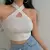 Mulheres close-fitting estilo simples colete, cor sólida Halter Neck mangas Colheita Tops - comprar online