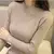Evnisi-suéter com pescoço simulado para mulheres, manga comprida, malha, assentamento, pulôveres sólidos, listras, casual, inverno, outono - IGshopingg