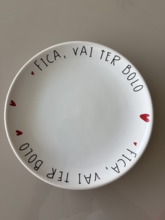 Prato De Sobremesa Fica Vai Ter Bolo Ceramica - comprar online