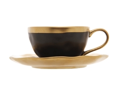 Xícara Café E Pires Porcelana Preto E Dourado Dubai 90Ml Wolff - Letícia Manducchi