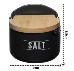 Imagem do Saleiro de Cozinha de Porcelana Manhattan Hauskraft 300ml Preto com Tampa de Bambu e Colher
