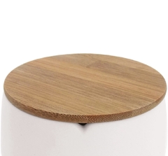 Porta Algodão Em Cerâmica Com Tampa de Bambu 12,5cm - comprar online