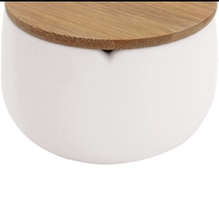 Porta Algodão Em Cerâmica Com Tampa de Bambu 12,5cm na internet