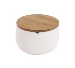 Porta Algodão Em Cerâmica Com Tampa de Bambu 12,5cm - Letícia Manducchi