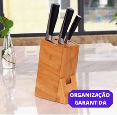 ￼01 ORGANIZADOR DE FACAS TESOURAS FAQUEIRO DE BANCADA CEPO BAMBU ANTI FUNGOS - Letícia Manducchi