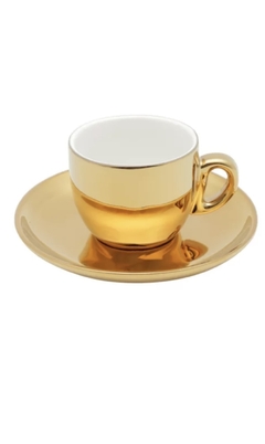 Cj 6 Xícaras de Porcelana c/ Pires p/ Café 90ml com Suporte Versa Branco e Dourado Wolff - Letícia Manducchi